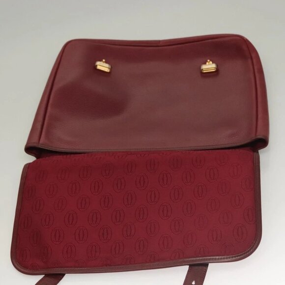 CARTIER Briefcase Leather Bordeaux Gold Auth - Picture 11 of 16